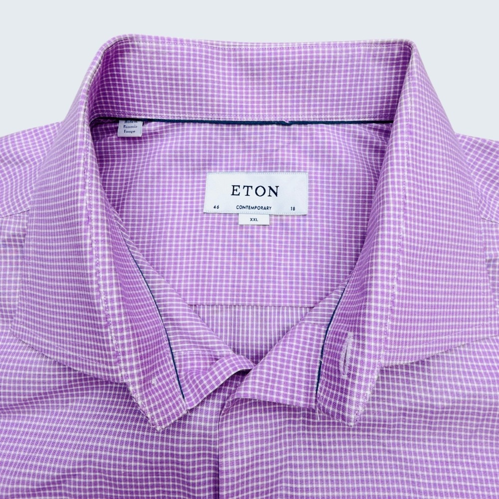 Eton Contemporary Fit Twill Dress Shirt Mens XXL 18 (46) Purple Long Sleeve $270
